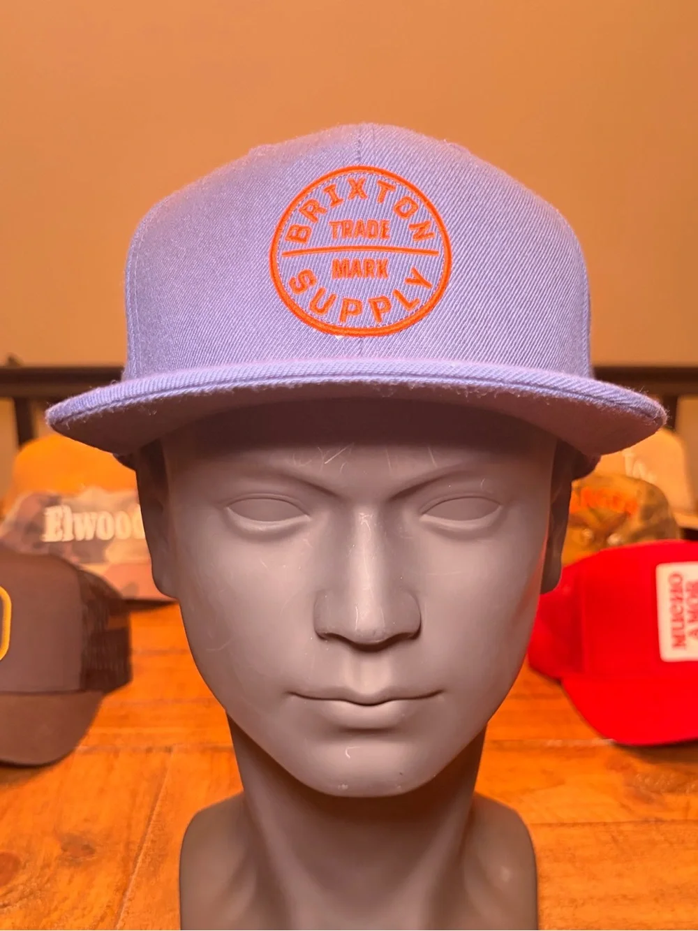 Brixton Blue Snapback with Orange Circle Logo